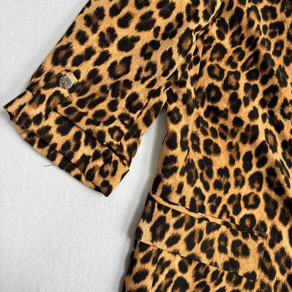 Zara Leopard Animal Print Blazer Jacket Women's M Brown Black 3/4 Sleeve Cuffed - Picture 6 of 11